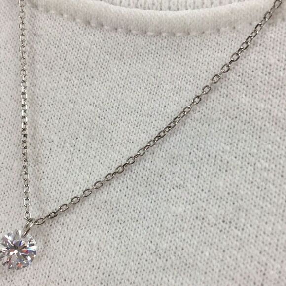 Sterling Silver Necklace Cubic Zirconia CZ 6mm Charm 17.5in Chain - Picture 14 of 16